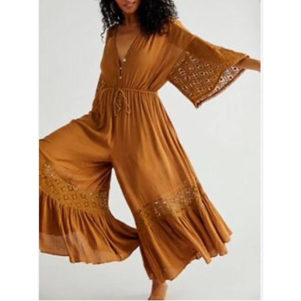 Free People Angela jumpsuit bohemian flowy pants suit women’s small NWT festival